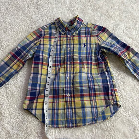 Ralph Lauren Boys Button Up Dress Shirt Sz 4 Plaid Multicolor Polo Pony Logo - Picture 4 of 6